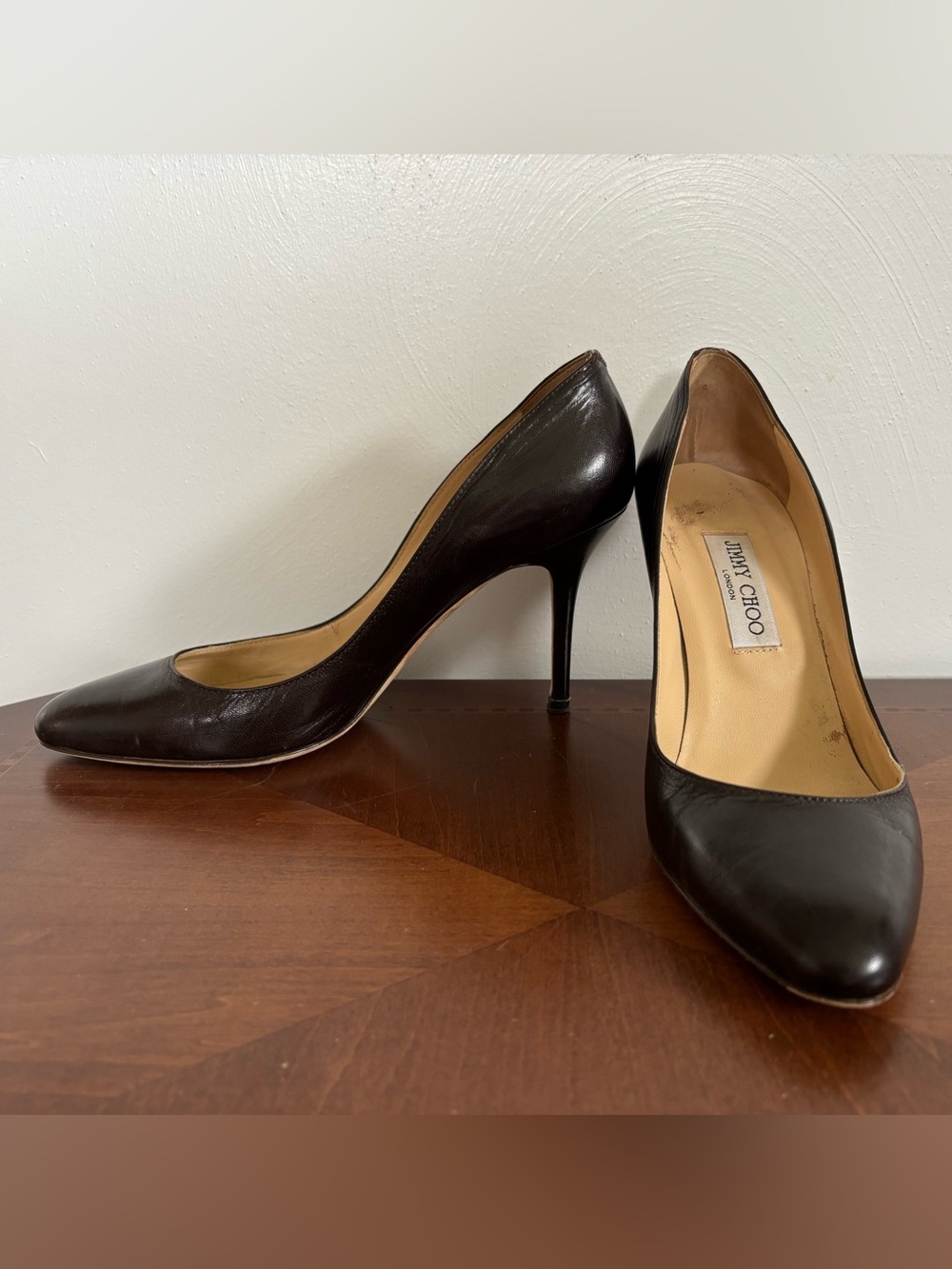 Jimmy Choo London Dark Brown Leather Pointed Toe Stiletto Pumps 39.5